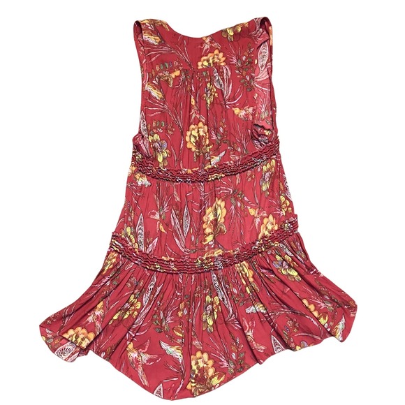 FREE PEOPLE S Printed Tunic Top Dress Boho Floral Hummingbird Tiered Lightweight - Picture 2 of 8